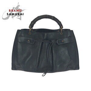 GUCCI Bamboo Black Leather Tote Bag Handbag